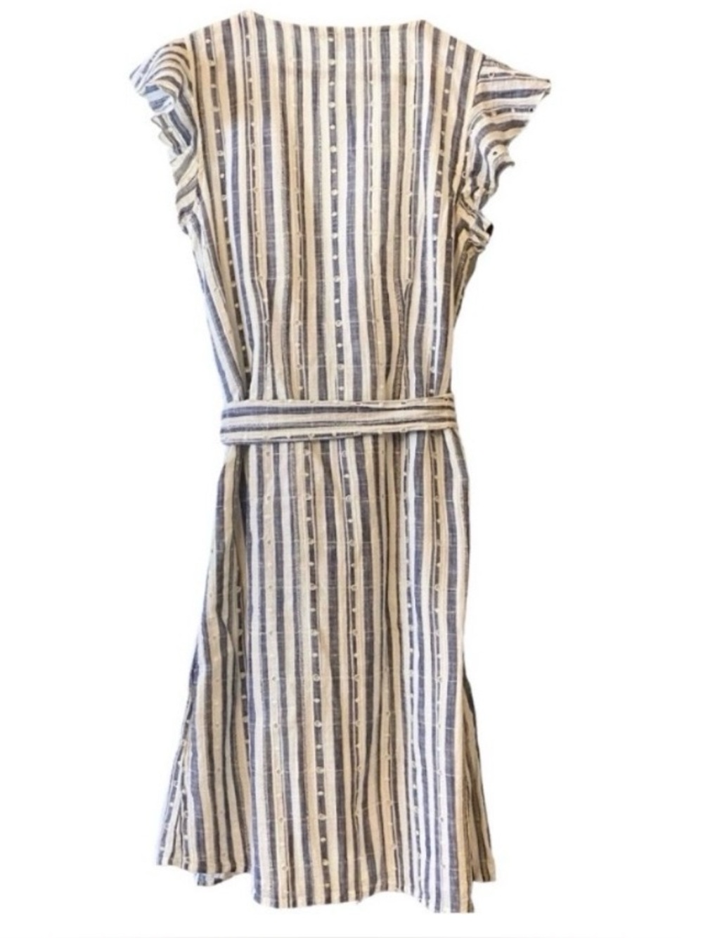 Lucky Brand Blue White Stripe Eyelet Wrap Dress M Cotton Midi Coastal - Picture 4 of 6